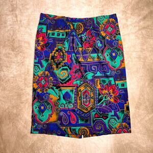 Vintage 80s Via Sant Andrea Paisley Memphis Midi Skirt Multicolor Tropical Boho